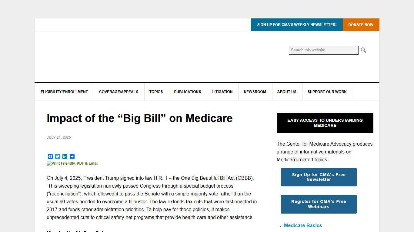 Impact of the “Big Bill” on Medicare - Center for Medicare Advocacy