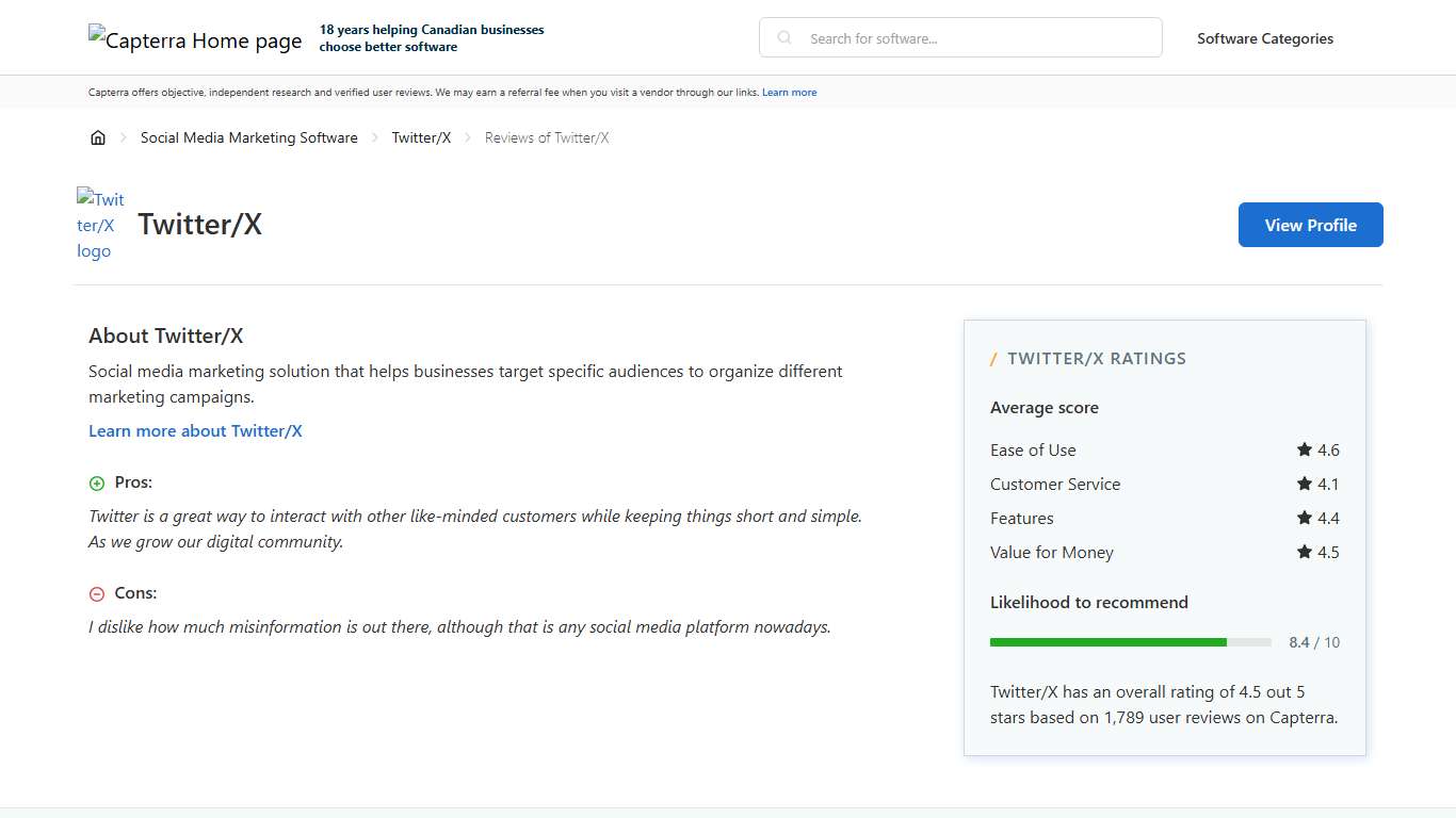 Twitter/X Reviews from Verified Users - Capterra Canada 2026